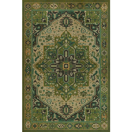 vinyl floor mat rug Persian-style green black tan