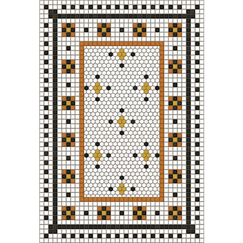 vinyl vintage floor mat mosaic black white orange