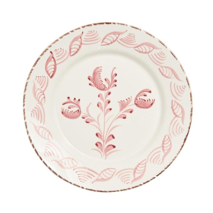 Abigails Casa Nuno Pink Vine Dinner Plates (set of 2) feature hand painted pink floral and leaf patterns.