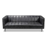 dark grey leather sofa channel stitching metal legs
