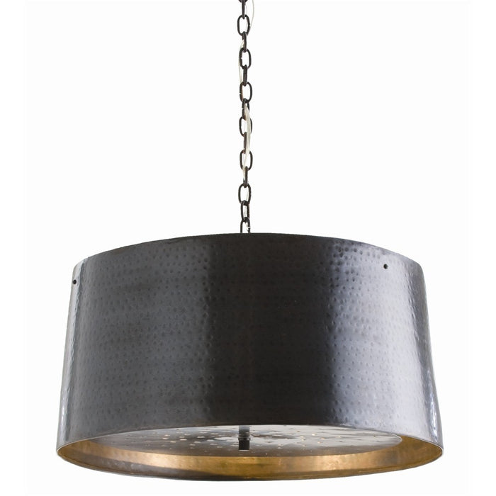 pendant light hammered iron bronze drum shade black chain