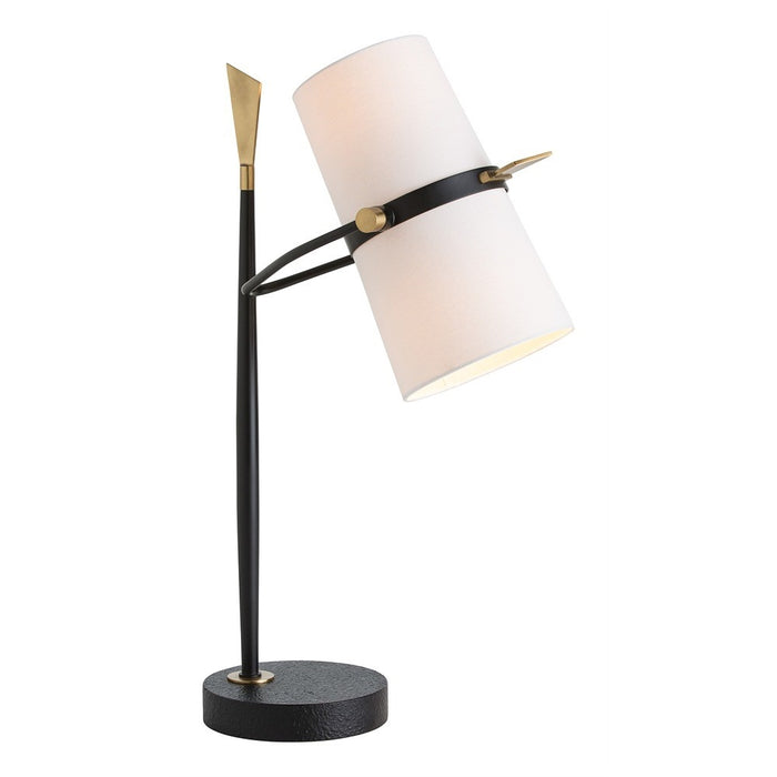 desk lamp antique brass gold detail off-white linen shade marble base adjustable