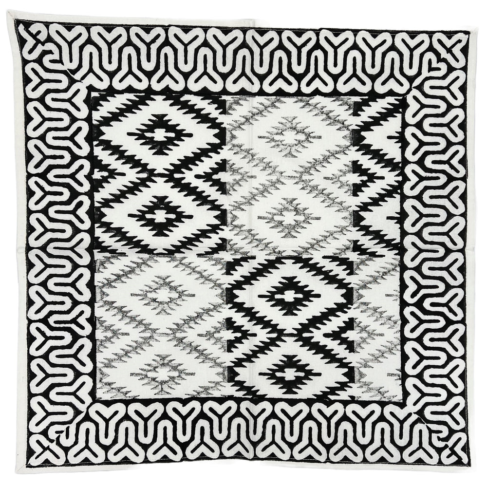 cotton block printed napkins black white tribal set 4