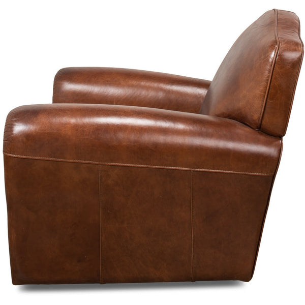 brown leather swivel club chair nail heads