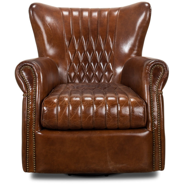 brown leather swivel wing chair