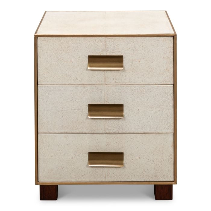 off-white shagreen leather 3-drawer side table nightstand