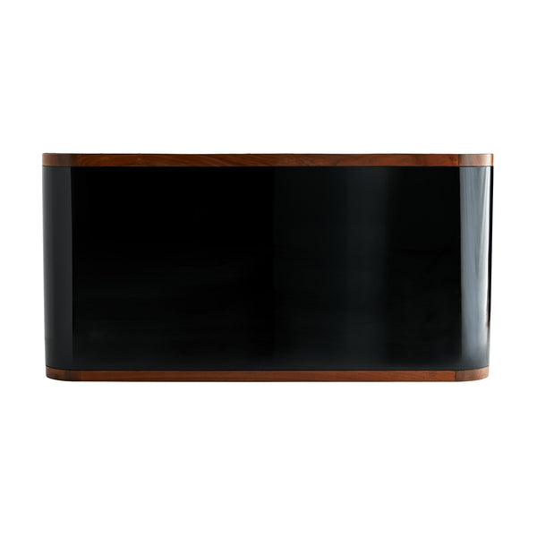 black lacquer desk rounded corners walnut frame brass hardware