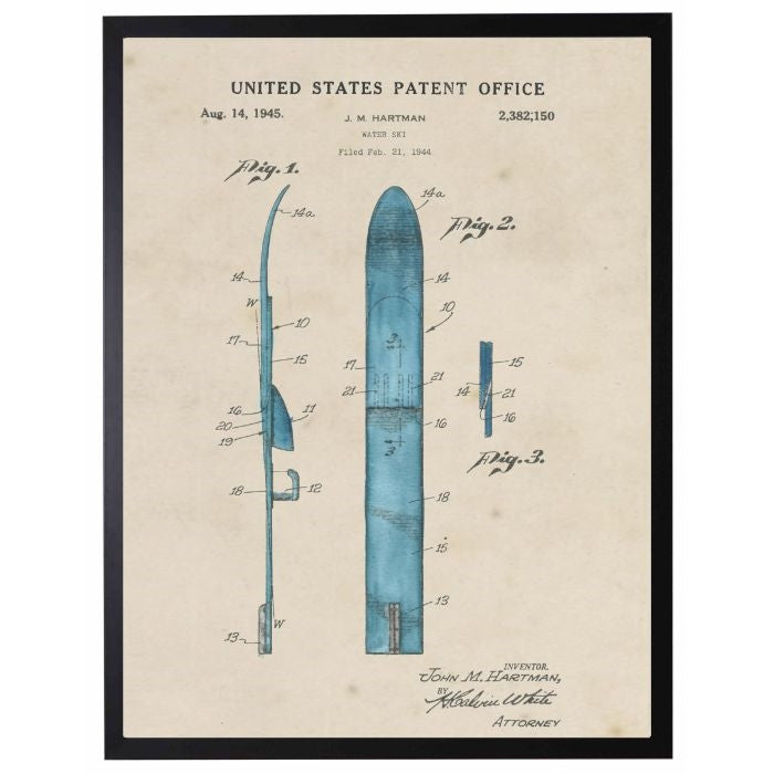 waterski patent watercolor art