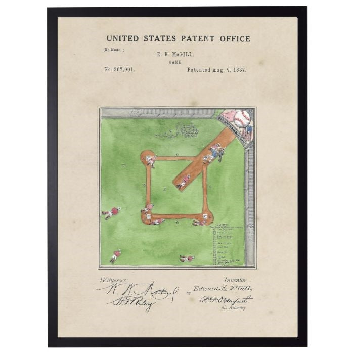 baseball game patent watercolor art