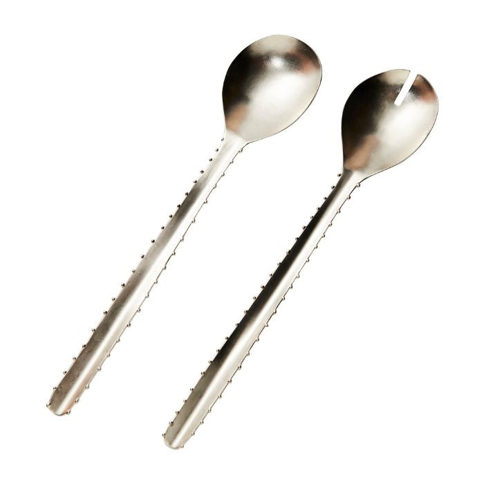 salad servers silver cactus dots