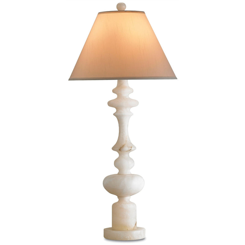 alabaster base cream silk shade table lamp