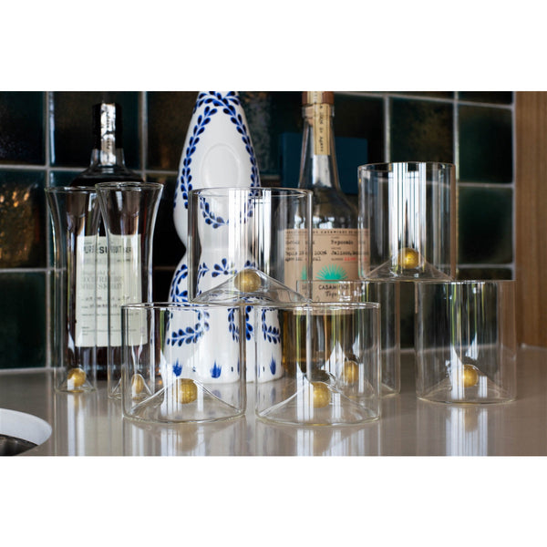 stemless wine glass set gold ball base