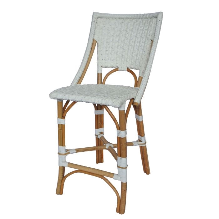 white woven rattan counter stool star pattern