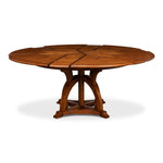 Sarreid, Ltd. dining table round expandable adjustable wood oak walnut veneer star hidden stored leaves