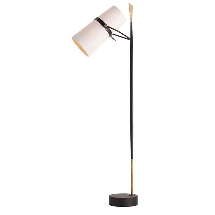 floor lamp iron black antique brass off-white linen shade contemporary