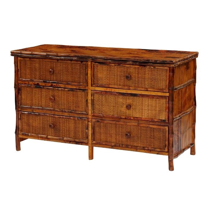 Tortoise Shell Bamboo + Rattan Double Drawer Chest