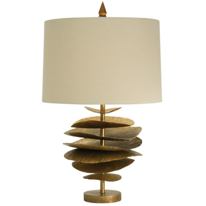 gold gilded lily leaves table lamp linen shade