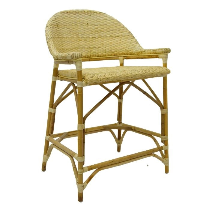 counter stool natural rattan back arms