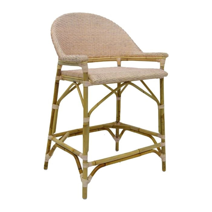 counter stool blush pink rattan back arms