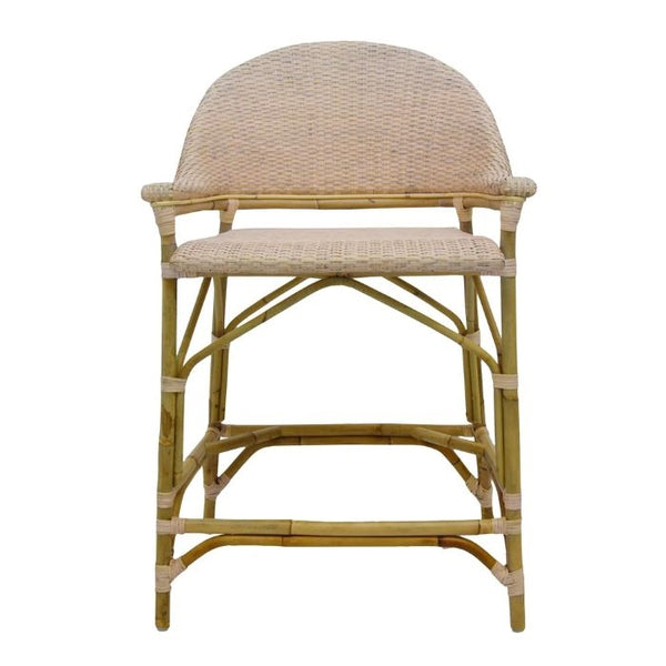 counter stool blush pink rattan back arms