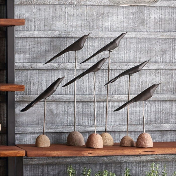 black rustic flock of birds sculpture set