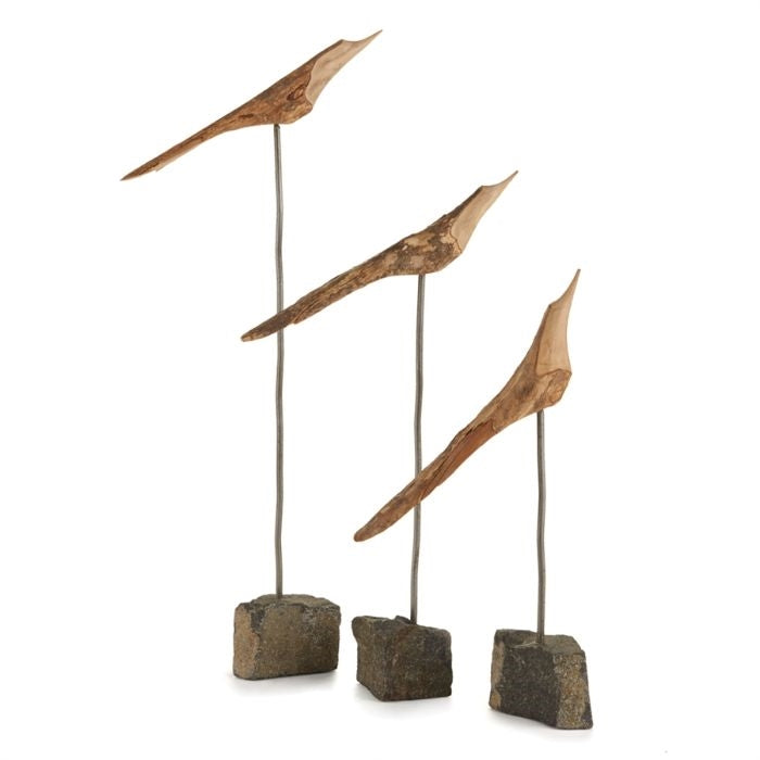 natural rustic flock of birds sculpture set