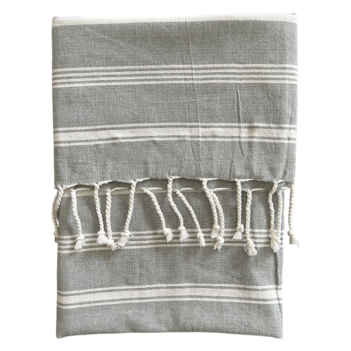throw fringe gray white stripes