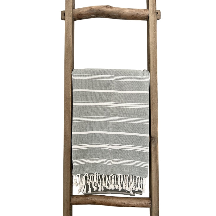 throw fringe gray white stripes