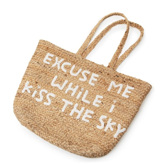 large jute basket white handles excuse me while i kiss the sky