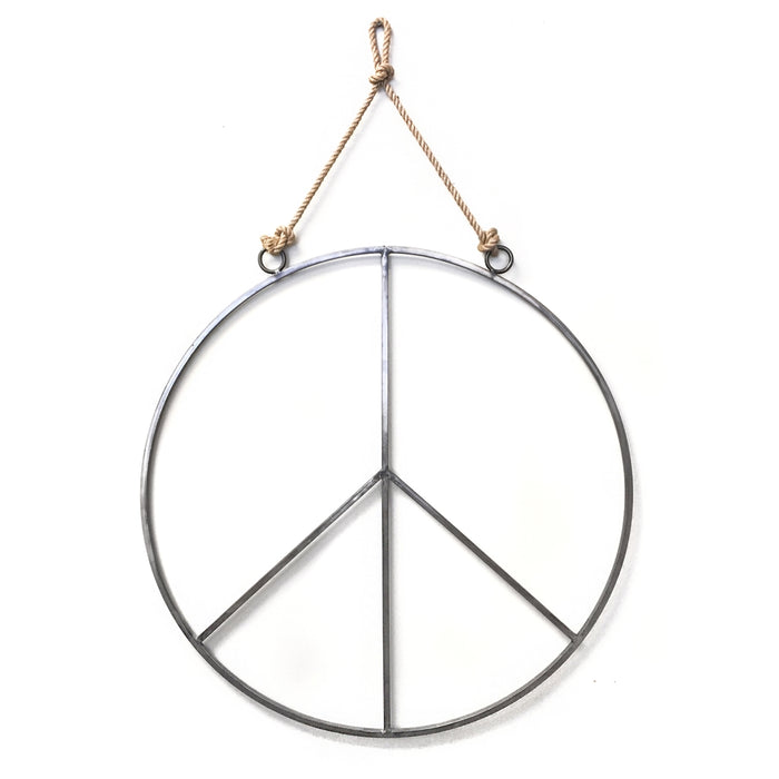 round metal peace sign jute rope