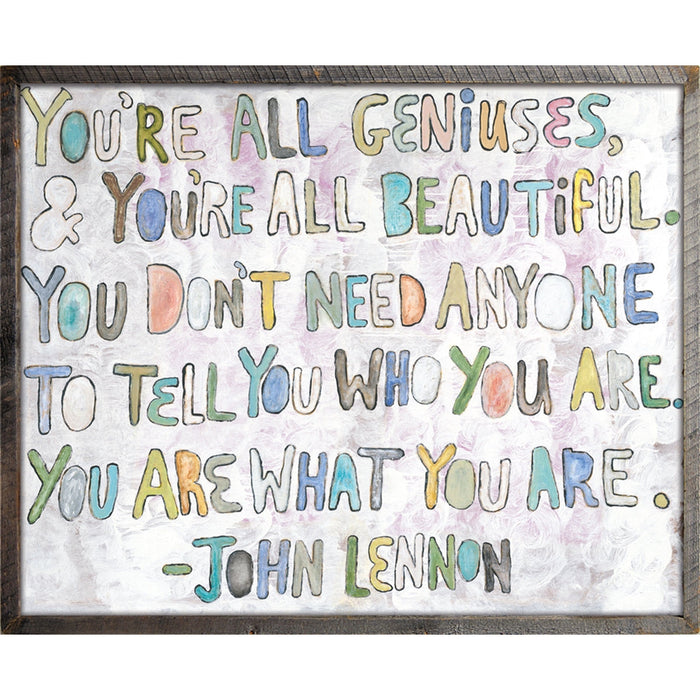 wall art john lennon bubble letters geniusis grey wood frame