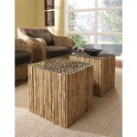 square side accent table bamboo glass