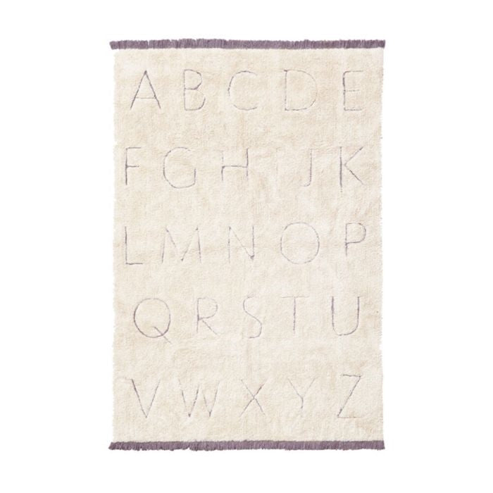 natural ABC area rug black tan playroom