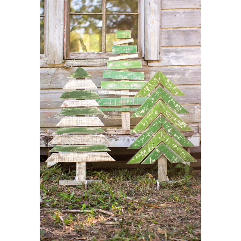 Recycled Wooden Christmas Trees & Stand Set (3) - Unique Holiday Dï¿½cor