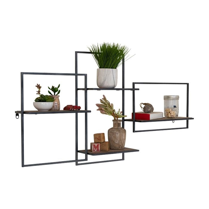 wall shelf unit multi-level wood metal transitional