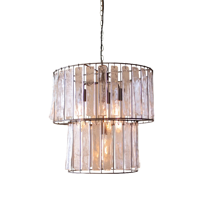 round two-tier pendant ceiling light glass chimes rectangles