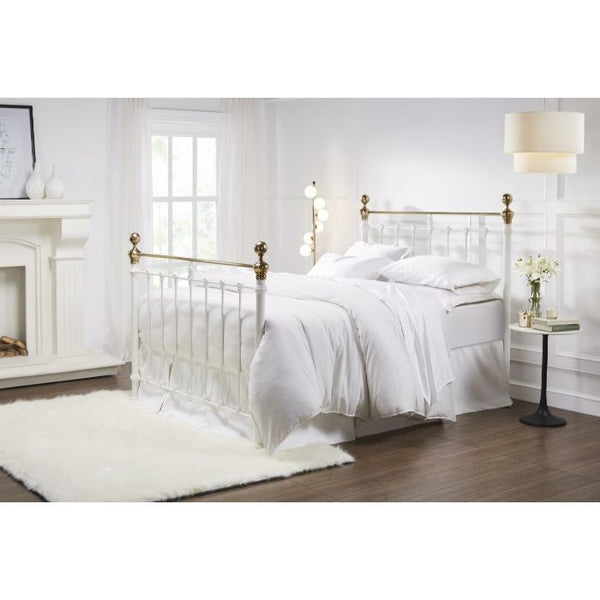white brass metal bed queen king