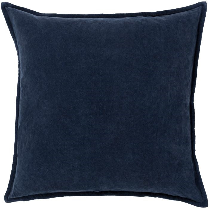 square navy cotton velvet accent pillow flange
