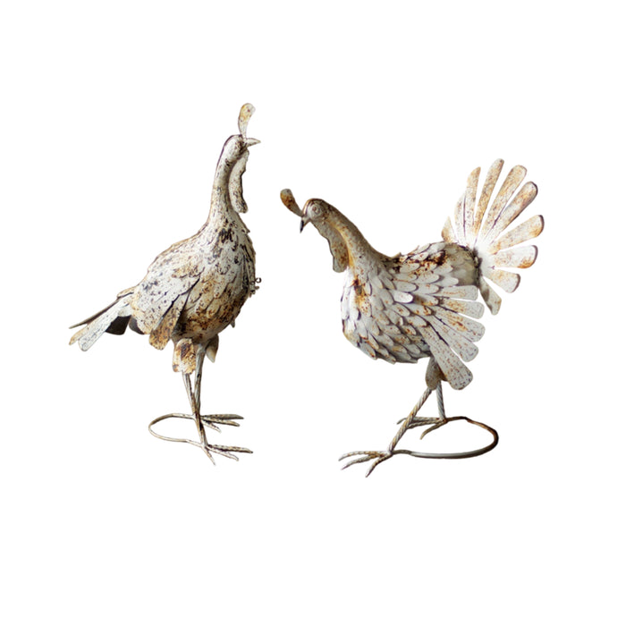 Luxury designer Set of 2 Antique Distressed White Metal Turkeys by Kalalou