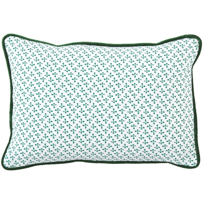 lumbar pillow emerald green white velvet piping