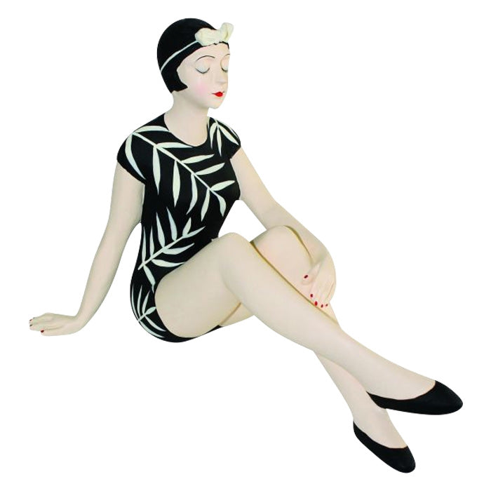 Decorative Bather Figurine - Black Suite with Cream Bamboo and Swimming Cap