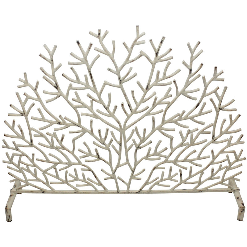white distressed coral branches iron fireplace screen