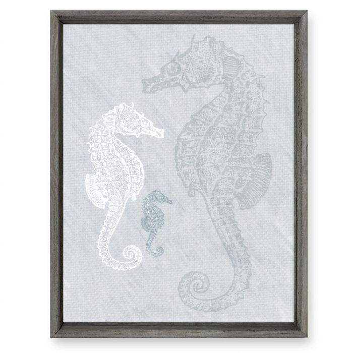 wall art seahorse coastal framed wood blue