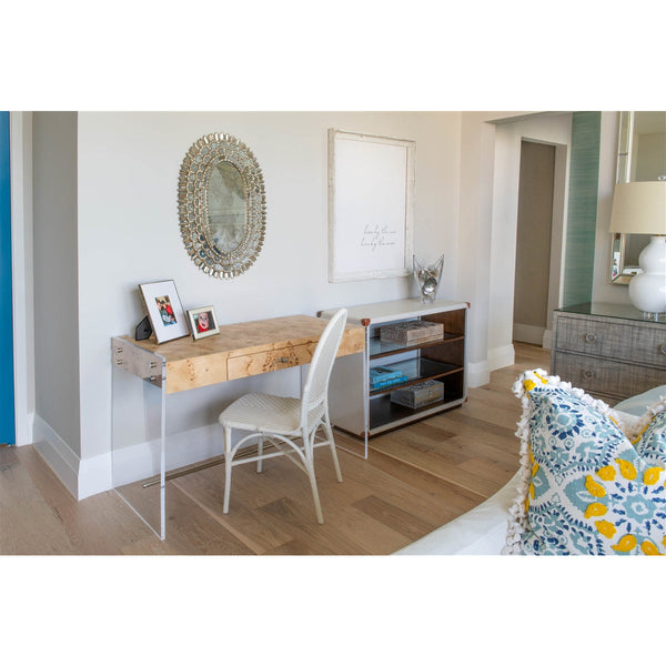 white faux rattan side chair