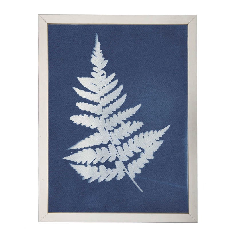 Photography art print white silhouette fern indigo navy background pewter silver frame