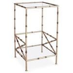 accent table antique silver finish iron bamboo two tier glass shelves