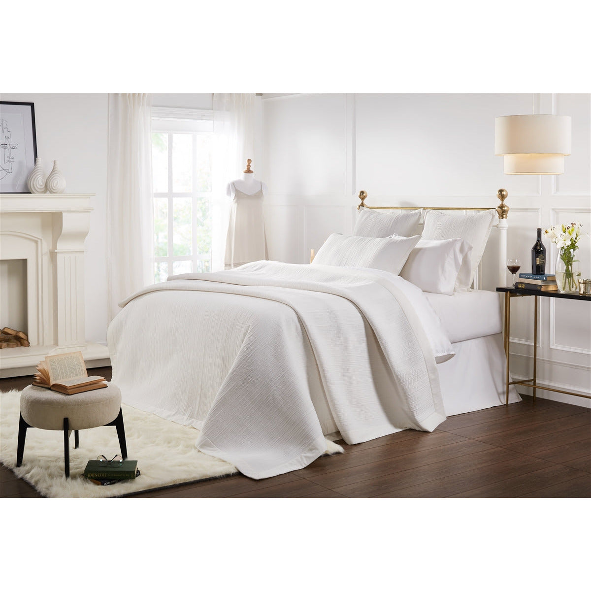 coverlet shams cotton channel stitch quilted queen king Euro standard white