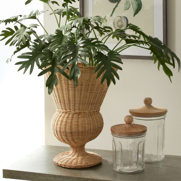 wicker natural footed urn planter