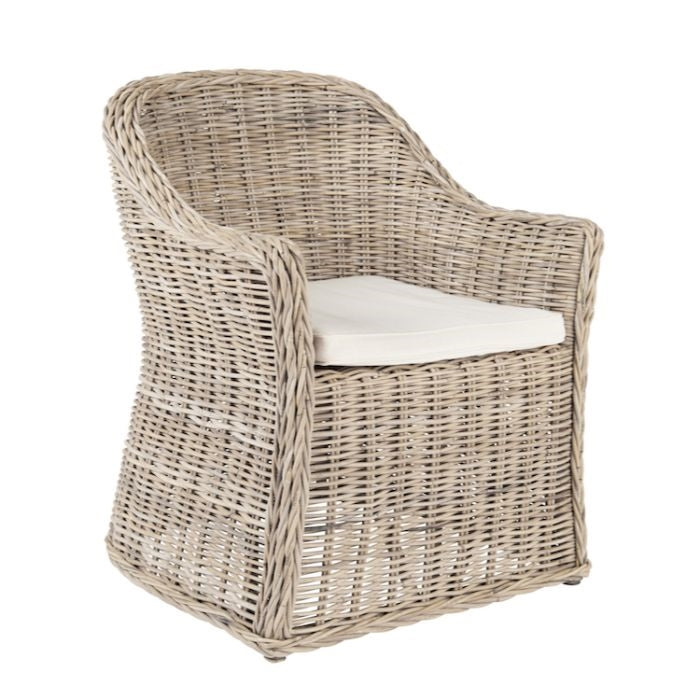 rattan natural arm chair cushion seat white coastal
