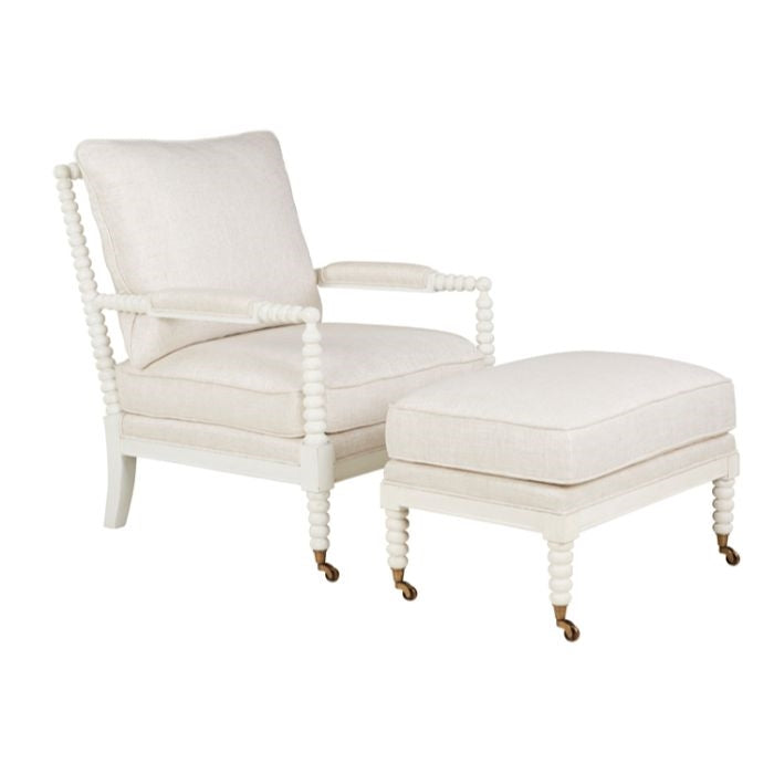 mahogany cushioned arm chair shell white fabric brass casters